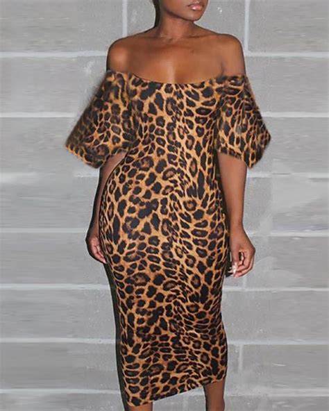 3xl Plus Size Off Shoulder Leopard Print Dress Print Dress Leopard