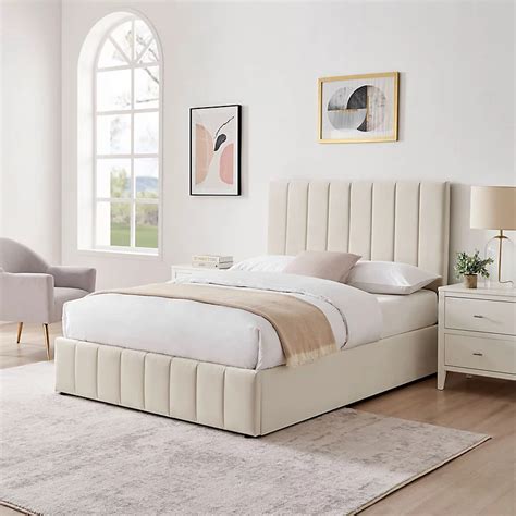 Leo Cream Velvet Fabric Double 4ft 6 Ottoman Storage Bed Frame Diy At Bandq