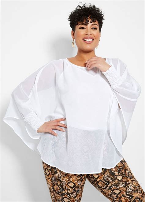 Plus Size Sheer Cuff Poncho Blouse With Cami Poncho Tops Poncho