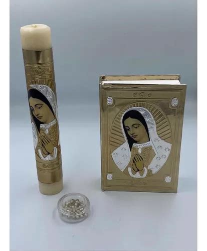 Vela Primera Comunion Ceremonia Kit Biblia Rosario Virgen En