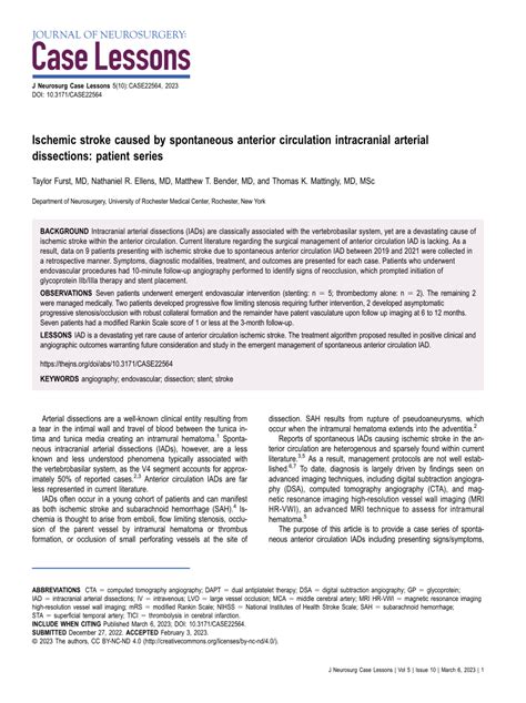 Pdf Ischemic Stroke Caused By Spontaneous Anterior Circulation