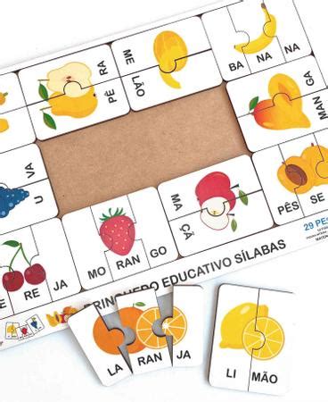 Brinquedo educativo tabuleiro quebra cabeça silabas frutas mdf mega