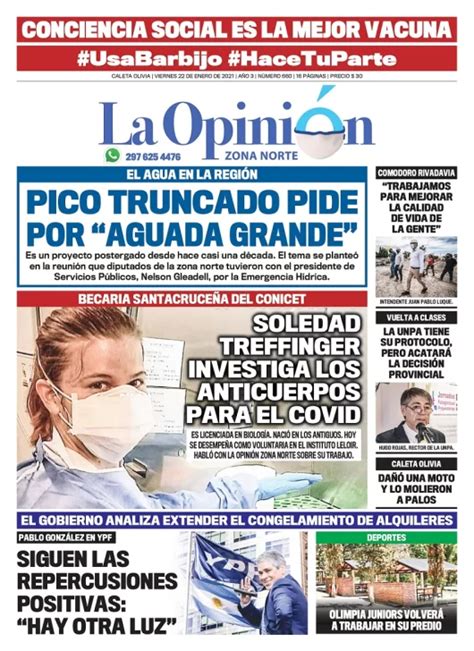 Diario La Opini N Zona Norte Tapa Edici N Impresa Del De Enero De