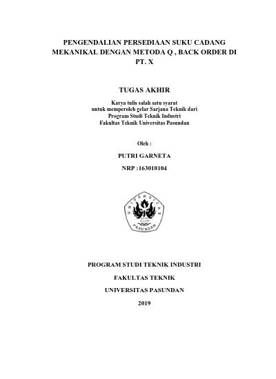 Pengendalian Persediaan Suku Cadang Mekanikal Dengan Metoda Q Back