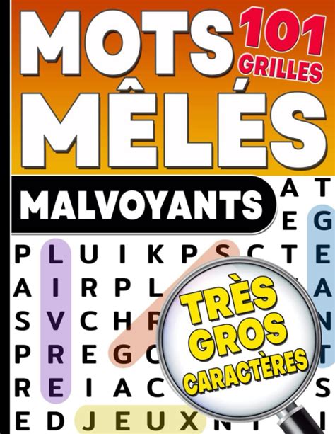 Mots Mêlés Malvoyants Très Gros Caractères Livre de Jeux Mots mêlés