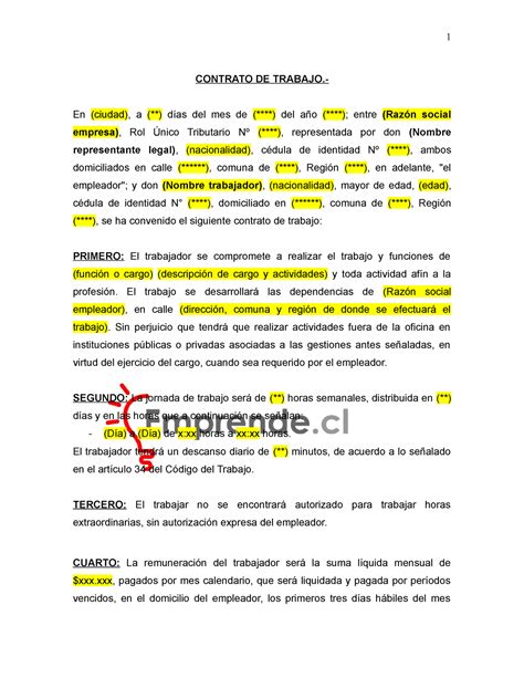 Formato Contrato Indefinido Contrato De Trabajo En Ciudad A