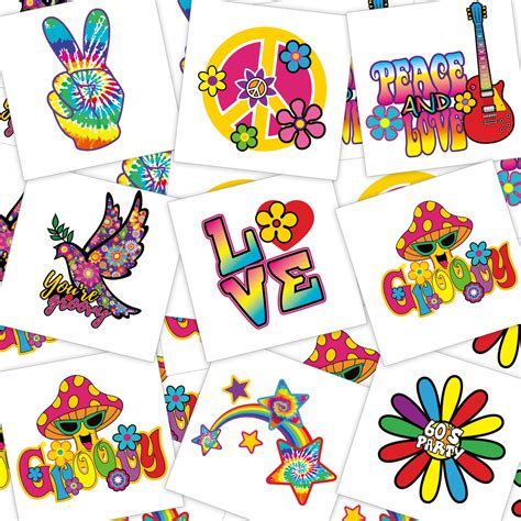 Buy 144 Pieces Hippie Tattoo Hippie Assorted Groovy Hippie Temporary ...