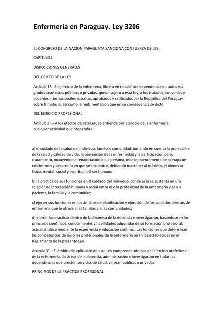 Enfermería en Paraguay Ley 3206 Medicina y Farmacia uDocz