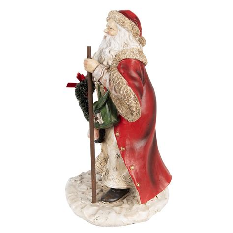 Clayre Eef Decoratie Beeld Kerstman Cm Rood Beige Polyresin