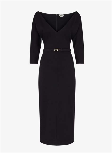 Fendi Belted Wool Jersey Dress In Black UFO No More