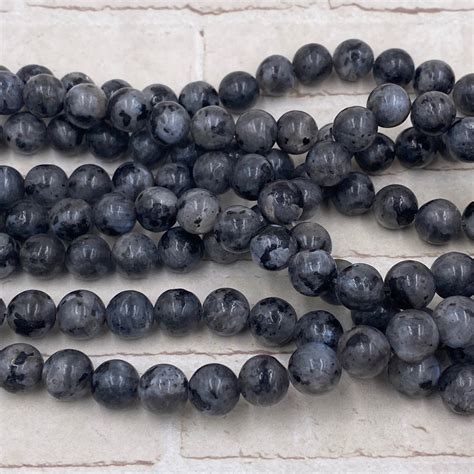 Black Larvikite Bead Larvikite Mm Round Smooth Gray Gemstone Full