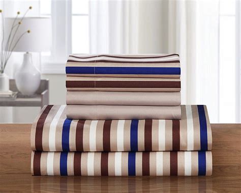 Twin Full Queen King Size Bed Brown Navy Blue Beige White Striped 6 Pc