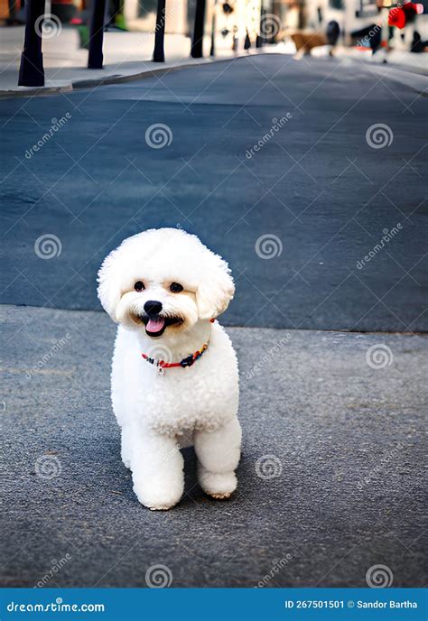 White Poodle On The Street In The City Stock Illustration