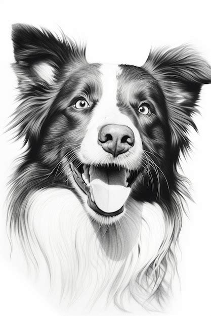 Een Tekening Van Een Hond Met Een Zwart Wit Gezicht Premium Foto