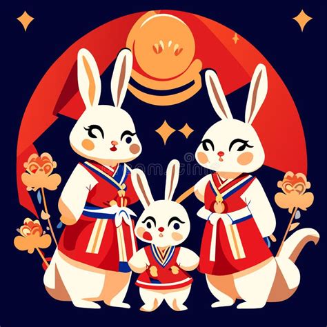 Cute Rabbits In Traditional Clothes Vector Illustration In Flat Style