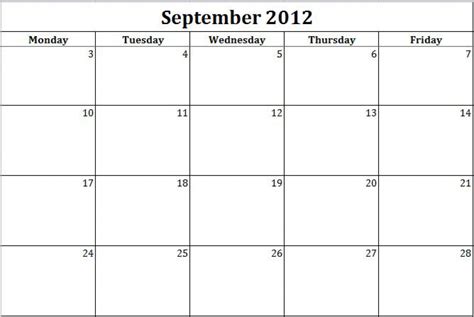 Monday through friday printable calendar