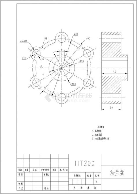 Cad机械图纸零件装配制图学习资料素材盘盖类零件（毕业设计作业练习图）毕业设计土木在线