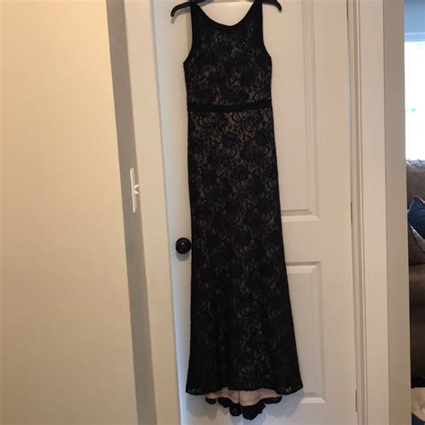 Black Lace Evening Gown With Nude Underlay Gem
