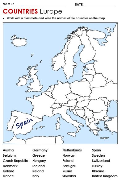 Label The Countries In Europe Worksheets