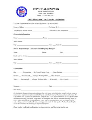 Fillable Online Cityofallenpark Vacant Property Registration Form