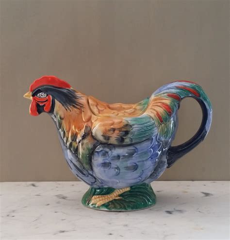 Vintage Coffeepot Ceramic Rooster Serving Piece Teapot