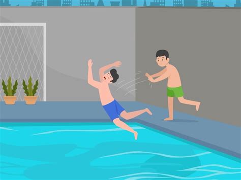 Premium Vector Push A Friend Into The Pool