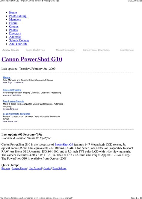 Canon Powershot G10 Users Manual Digital Camera Reviews & Photography Tips