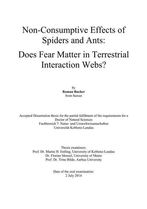 Non Consumptive Effects Of Spiders And Ants Does Fear Matter In