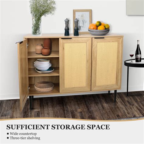 Kadyn Wide Kitchen Buffet Storage Cabinet With Rattan Doors