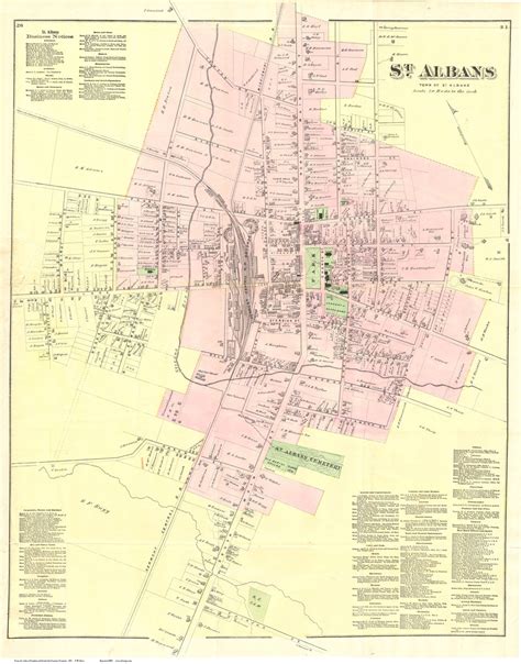 St Albans Village Vermont 1871 Old Town Map Reprint Franklin Co