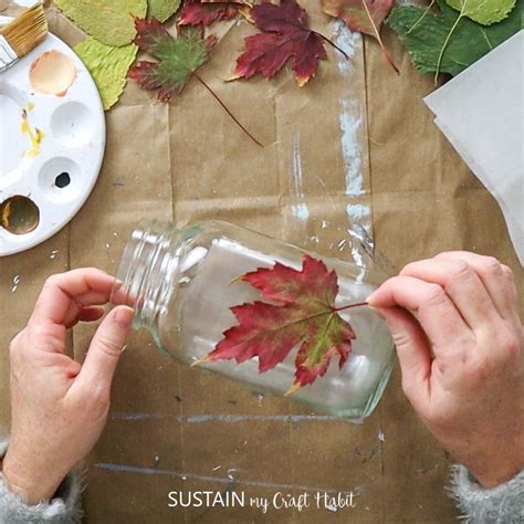 Mod Podge On Glass Jars Fall Leaf Luminaries Sustain My Craft Habit