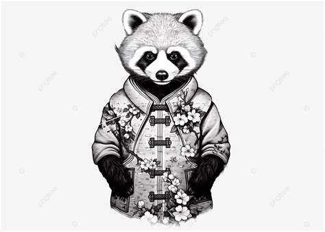 Desenho Preto E Branco De Um Panda Vestindo Jaqueta Png Panda Preto