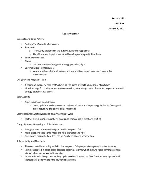 12b Space Weather Lecture Notes From Professors Slides Lecture