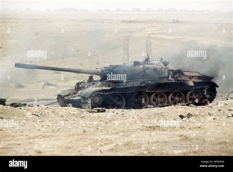 An Iraqi T-55 main battle tank damaged during Operation Desert Storm ...