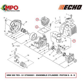 Cylindre Piston Pour ECHO SRM 300 TESU ORIGINE 209 00