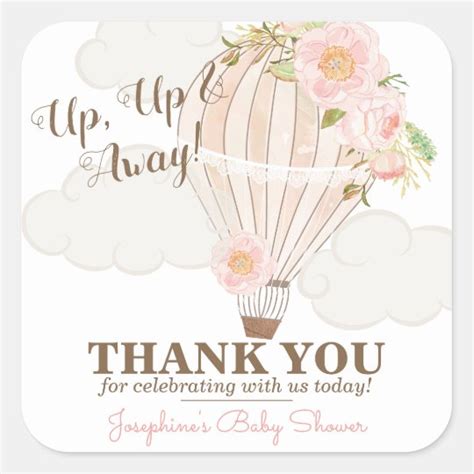 Pastel Pink Hot Air Balloon Girl Baby Shower Favor Square Sticker Zazzle