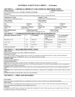 Fillable Online Sds Sections Form Fill Out And Sign Printable Pdf