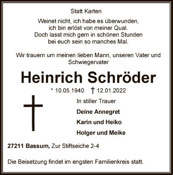 Traueranzeigen von Heinrich Schröder trauer kreiszeitung de