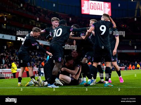 West Ham United Players Celebrate After Josh Briggs Scores Their Sides