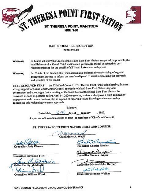 St Theresa Point Band Council Resolution Anishininew Okimawin