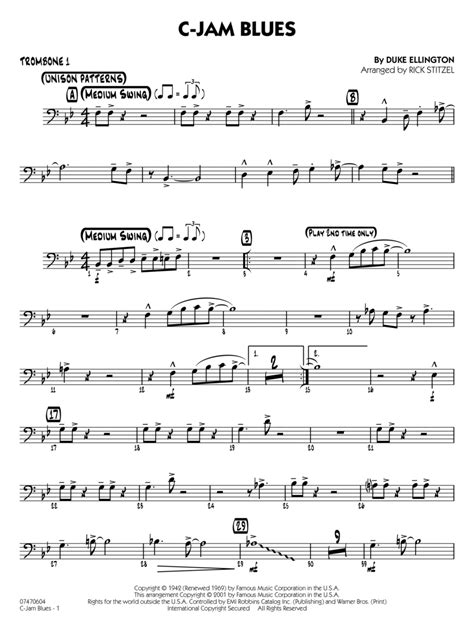 C Jam Blues Arr Rick Stitzel Trombone By Rick Stitzel Jazz