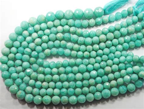 Natural Amazonite Faceted Round Shape Beads Amazonite Gem Etsy