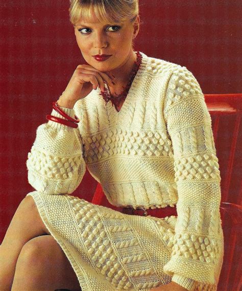 Ladies Womens Tunic Sweater Dress Long Sleeves Cable Bobble Design Pdf Knitting Pattern Dk 8 Ply