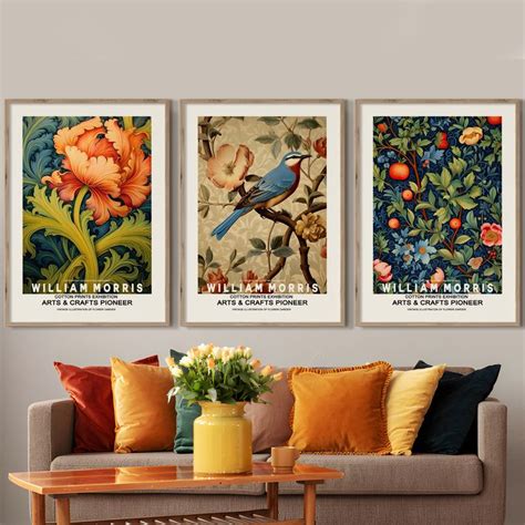 William Morris Print Set Of 3 Exhibition Poster Colorful Botanical