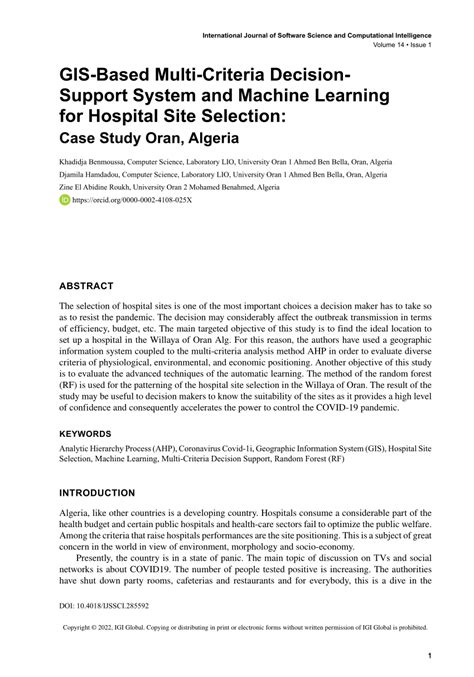 Pdf Gis Based Multi Criteria Decision Support System And Machine Learning For Hospital Site