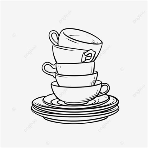 Tableware Cup Line Drawing, Wing Drawing, War Drawing, Cup Drawing PNG ...