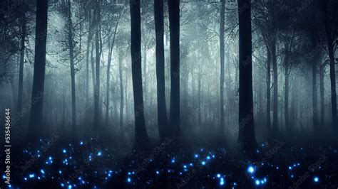 Wallpaper background of eerie forest, digital art Stock Illustration | Adobe Stock