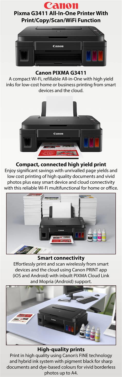 Canon PIXMA G3411 All In One Inkjet Printer With Refillable Ink Tanks