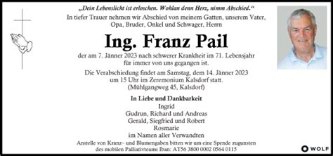 Traueranzeigen Von Franz Pail Trauer Kleinezeitung At