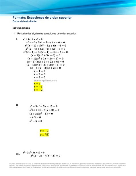 Ecuaciones De Orden Superior Funciones Y Ecuaciones UVEG Studocu